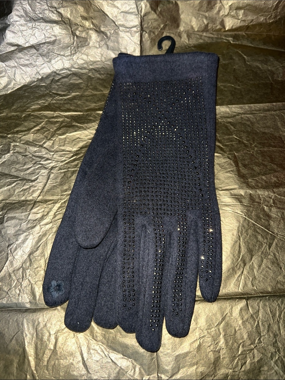 Women's Charcoal Gray With Silver Rhinestone Winter Gloves with Touchscreen Tip